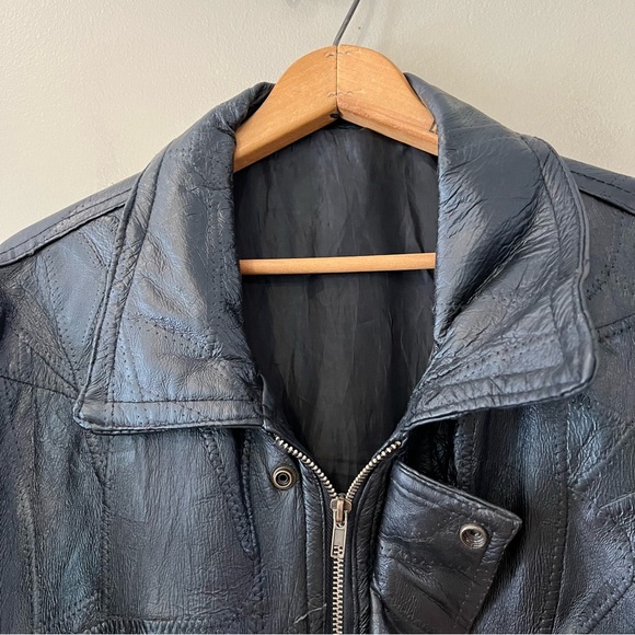 Vintage US‎ NAVY Patchwork Leather Bomber Jacket Coat Black XXL 2X - Picture 3 of 11